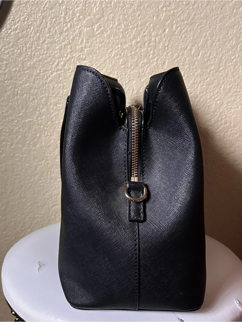 kate spade Black Structured Saffiano Tote with Gold Plaque